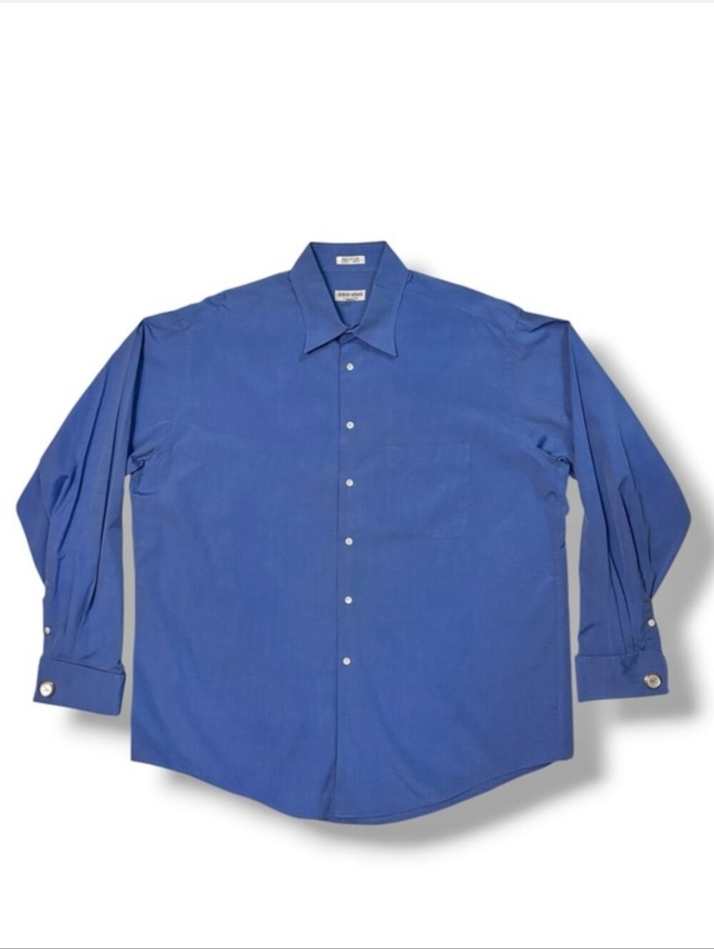 GIORGIO ARMANI Blue Button Down Dress Shirt French Cuffs 16 1/2 Collar VINTAGE